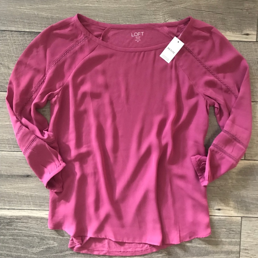 🤎Loft Outlet Petite pink blouse top 3/4 sleeve SP